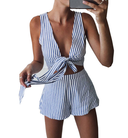 Two-Piece Striped Romper Suit